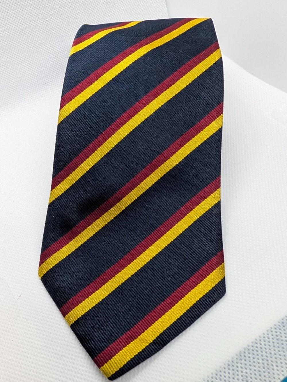 Vintage Lands’ End 100% Silk Long Neck Tie Navy/Maroon/Yellow Repp 3 3/8”